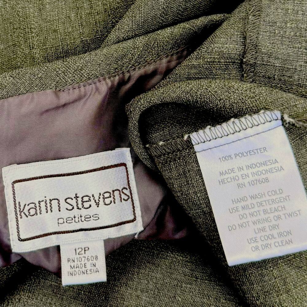 Karin Stevens Vintage Sleeveless Bertha Collar Sheath Dress 12P Taupe Gray Green - Picture 13 of 13